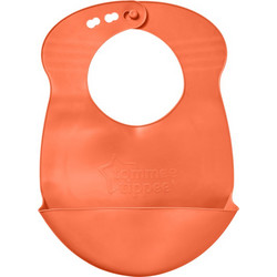 Tommee Tippee Roll n' Go Αδιάβροχη Σαλιάρα Σιλικόνης με Κουμπί & Τσέπη 6m+ Πορτοκαλί