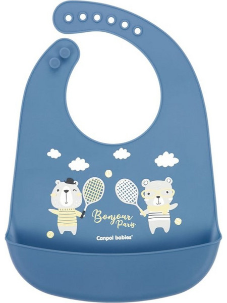 Canpol Babies Bonjour Paris Αδιάβροχη Σαλιάρα Σιλικόνης με Κουμπί & Τσέπη 4m+ Μπλε