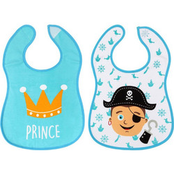 Kiokids Prince & Pirate Σετ Αδιάβροχες Σαλιάρες από 100% Βαμβάκι με Αυτοκόλλητο 4m+ Γαλάζια Λευκή 2τμχ