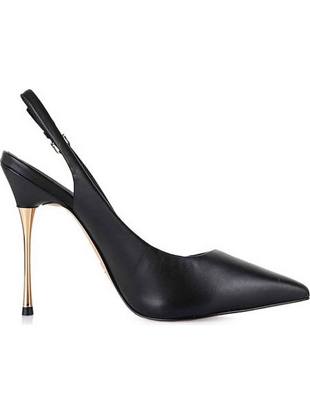 Carrano Γόβες Slingback Δερμάτινες με Τακούνι Στιλέτο Μαύρες 151285-MET02