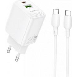 Borofone BN27 Φορτιστής με Καλώδιο USB-C με Θύρα USB-A & Θύρα USB-C 20W Power Delivery