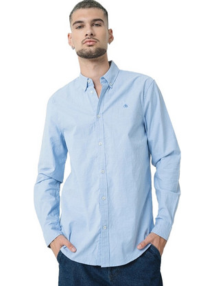 Scotch & Soda Ανδρικό Πουκάμισο Βαμβακερό Μακρυμάνικο Κανονική Γραμμή Γαλάζιο 181228-SC410