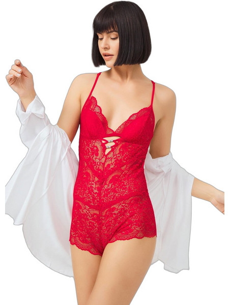 Cottonhill Sexy Κορμάκι Μποξεράκι See Through με Δαντέλα Κόκκινο CH1878