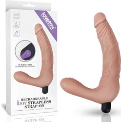 Lovetoy Rechargeable IJOY Strapless Strap On με Διπλό Dildo & Δόνηση Flesh