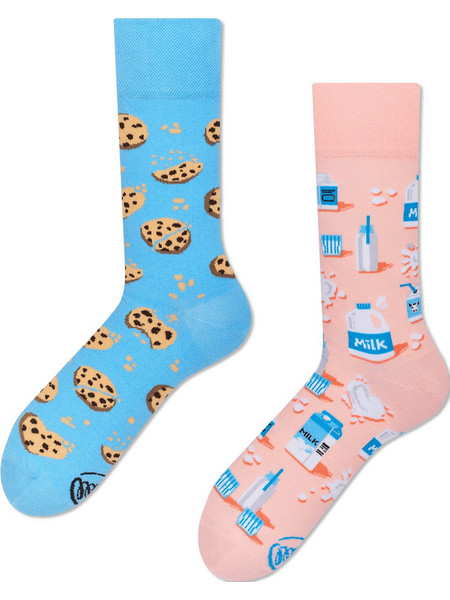 Many Mornings Milk & Cookies Βαμβακερές Ανδρικές Κάλτσες Ψηλές με Σχέδια Ροζ Γαλάζιες