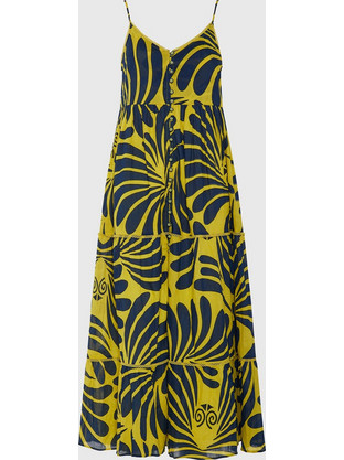 Funky Buddha Midi Καλοκαιρινό Καθημερινό Φόρεμα Κίτρινο FBL013-127-13