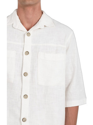 Vittorio Artist Ανδρικό Πουκάμισο Λινό Κανονική Γραμμή Overshirt Λευκό 300-25-SUNRISE