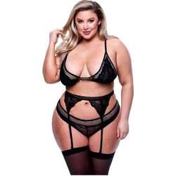 Baci Σετ Sexy Εσώρουχα See Through με Δαντέλα & Ζαρτιέρες Μαύρα 4890808248881