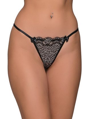 Milena By Paris Γυναικείο Sexy String με Δαντέλα Μαύρο Ασημί 7710