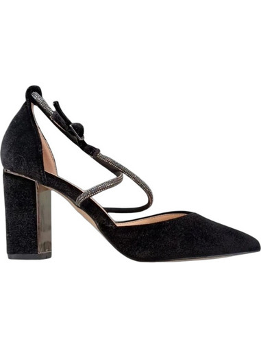 Verde Γόβες Suede με Χοντρό Ψηλό Τακούνι Λουράκι & Στρας Μαύρες 28-0003951