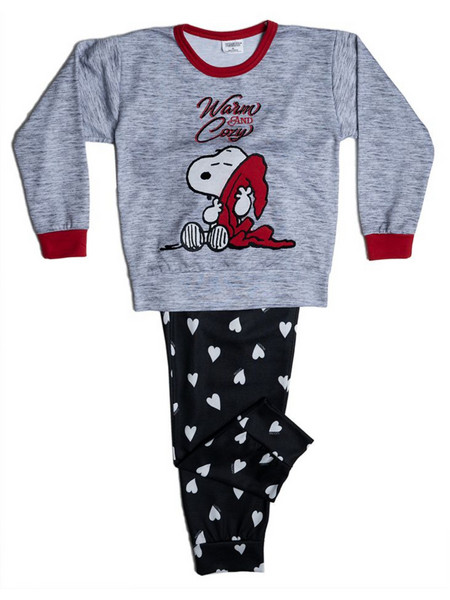 Rachel Snoopy Warm And Cozy Παιδική Πιτζάμα Βαμβακερή Χειμωνιάτικη Γκρι SN-68