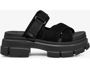 UGG Australia Γυναικεία Πέδιλα Suede Μαύρα με Χοντρό Χαμηλό Τακούνι 1136765-BLK