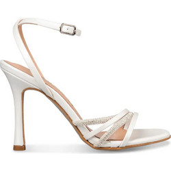Envie Shoes Γυναικεία Πέδιλα Δερμάτινα Λευκά με Λεπτό Ψηλό Τακούνι και Στρας E02-23662-44