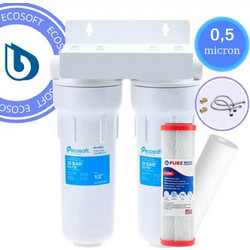 Ecosoft 65-0001/8 10" Διπλό Φίλτρο Νερού Κάτω Πάγκου 1/2'' με Ανταλλακτικό Φίλτρο Πολυπροπυλενίου 5μm και Ενεργού Άνθρακα Purewater CL2510 0,5μm