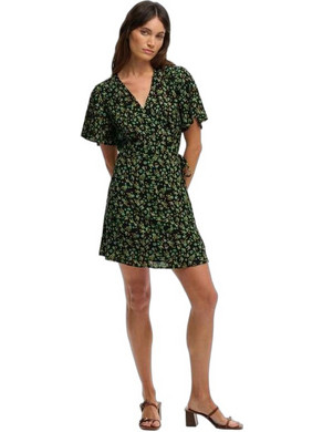 Superdry Mini Καλοκαιρινό Καθημερινό Φόρεμα Floral Κρουαζέ Μεταξωτό Μαύρο W8012086A-L1K
