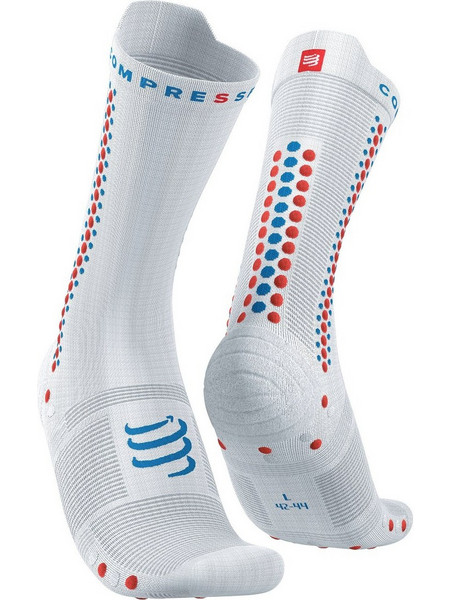 Compressport Pro RAcing V4.0 Bike Ανδρικές Κάλτσες Ψηλές με Σχέδια Λευκές XU00049B-0013