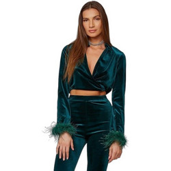 Lynne Γυναικείο Χειμερινό Crop Κρουαζέ Top Βελούδινο Κυπαρισσί 050-510026
