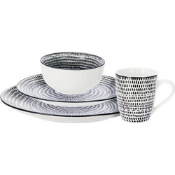 Excellent Houseware Staccato Σετ Πιάτα Φαγητού Πορσελάνης Λευκά Μαύρα 16τμχ Q04000090
