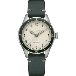 Hamilton Khaki Aviation Ανδρικό Ρολόι Αυτόματο με Χακί Δερμάτινο Λουράκι H76255810