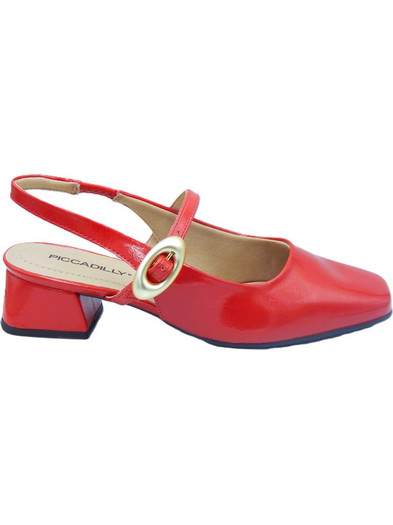 Piccadilly Ανατομικές Γόβες Slingback Λουστρίνι με Χοντρό Χαμηλό Τακούνι Κόκκινες 1-779-26034-28R