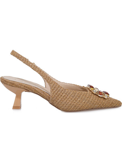 Lara Conte Γόβες Slingback Δερμάτινες με Λεπτό Χαμηλό Τακούνι & Στρας Ταμπά U47000213-4K0