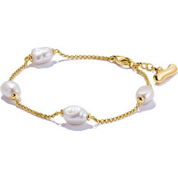 Thomas Sabo Γυναικείο Βραχιόλι Αλυσίδα από Ασήμι 925 Επιχρυσωμένο με Πέρλα A2189-430-14