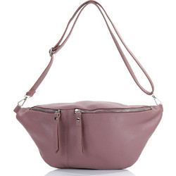 Passaggio Leather Γυναικεία Τσάντα Χιαστί Δερμάτινη Ροζ με Στενό Λουρί 5943-KR-06