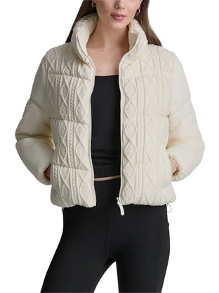 DKNY Γυναικείο Μπουφάν Χειμωνιάτικο Puffer Μακρύ Εκρού DP6J9677