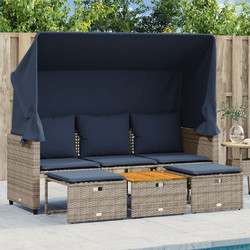vidaXL Σετ Σαλόνι Κήπου Rattan 4τμχ Εκρού Navy Μπλε 365456