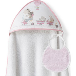 Interbaby Σετ Βρεφικό Μπουρνούζι Κάπα Λευκό Ροζ 100x100cm 2τμχ