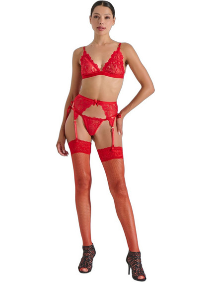 Milena By Paris Ζαρτιέρες με Δαντέλα See Through Κόκκινες 5430