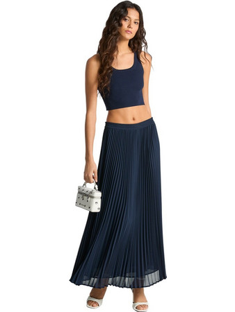 Michael Kors Μακριά Φούστα Υφασμάτινη Πλισέ Navy Μπλε MR670J57R3-409