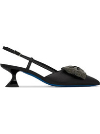 Loriblu Γόβες Slingback Δερμάτινες με Λεπτό Χαμηλό Τακούνι Φιόγκο & Στρας Μαύρες 5EWSR50M50M06