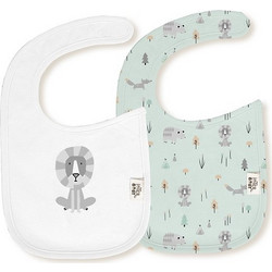 Interbaby Fox Σετ Σαλιάρες από 100% Βαμβάκι με Αυτοκόλλητο Λευκή Πράσινο Mint 2τμχ
