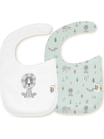 Interbaby Fox Σετ Σαλιάρες από 100% Βαμβάκι με Αυτοκόλλητο Λευκή Πράσινο Mint 2τμχ