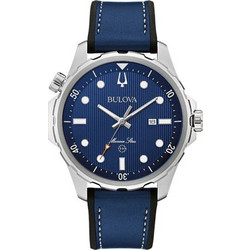 Bulova Marine Star Ανδρικό Ρολόι με Μπλε Δερμάτινο Λουράκι 96B419