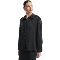 Fibes Fashion Μακρυμάνικο Γυναικείο Πουκάμισο με Δαντέλα Mονόχρωμο Μαύρο 03-7503N
