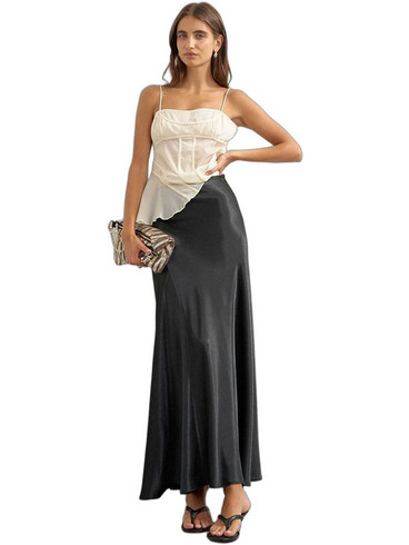 Topshop Jessy Midi Φούστα Σατέν Μαύρο 31001786