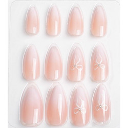 Ροζ Ombre με Φιογκάκια Almond Tips Νυχιών 12τμχ
