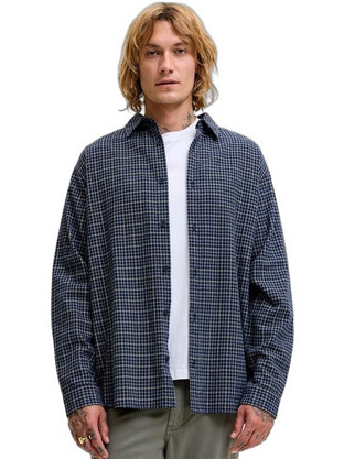 Jack & Jones Ανδρικό Πουκάμισο Βαμβακερό Καρό Μακρυμάνικο Κανονική Γραμμή Navy Μπλε 12298743