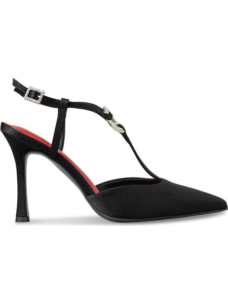 Envie Shoes Γόβες με Λεπτό Ψηλό Τακούνι Λουράκι & Στρας Μαύρες E02-24730-34