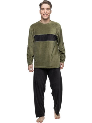 Galaxy Χειμωνιάτικες Ανδρικές Πιτζάμες Fleece Χακί GAW26-816-027