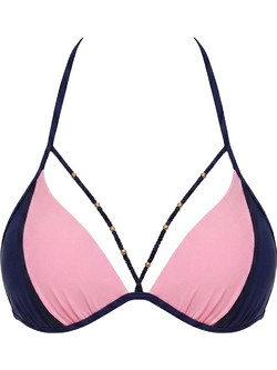 Marko Rose Bikini Top Τριγωνάκι με Ενίσχυση Navy Μπλε Ροζ M-818