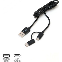 Καλώδιο USB σε micro USB & USB TYPE C με αντάπτορα Osio OTU-495B 1m Μαύρο