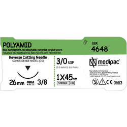 Xειρουργικό Ράμμα Polyamid 3/0 με Βελόνα 26mm Τριγωνική 3/8 του Κύκλου Κόπτουσα Μήκους 45cm
