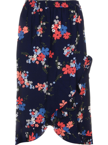 Michael Kors Μίντι Φούστα Υφασμάτινη Ψηλόμεση Floral Μπλε MS07F3BDXP