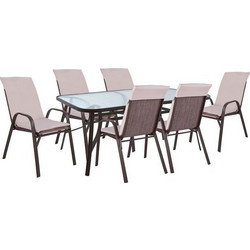 HomeMarkt Σετ Τραπεζαρία Κήπου Μεταλλικό 7τμχ Καφέ HM10571.02