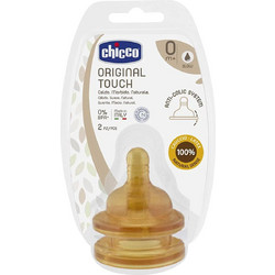Chicco Original Touch Θηλή Καουτσούκ για Μπιμπερό 0m+ Αργής Ροής 2τμχ