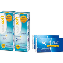 Amvis Aqualens Aspheric UV Μηνιαίοι Φακοί Επαφής Υδρογέλης 12τμχ + 2 Υγρά Aquasoft 2x360ml