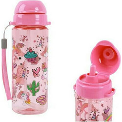 iDrink Kids Unicorn Παιδικό Μπουκάλι Πλαστικό BPA Free με Καλαμάκι Ροζ 400ml